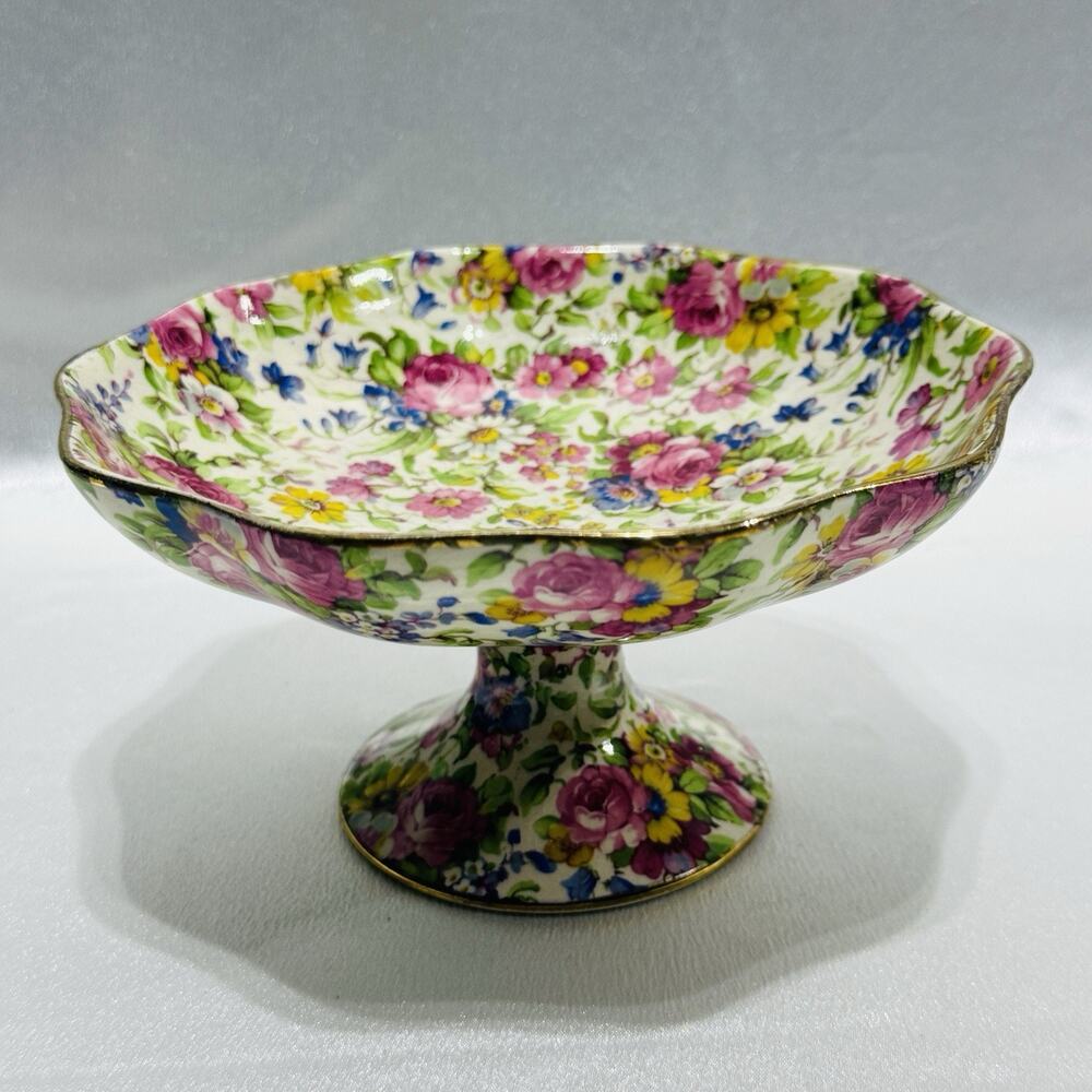 Royal Winton Summertime Grimwades Chintz Footed Candy Dish Compote England
